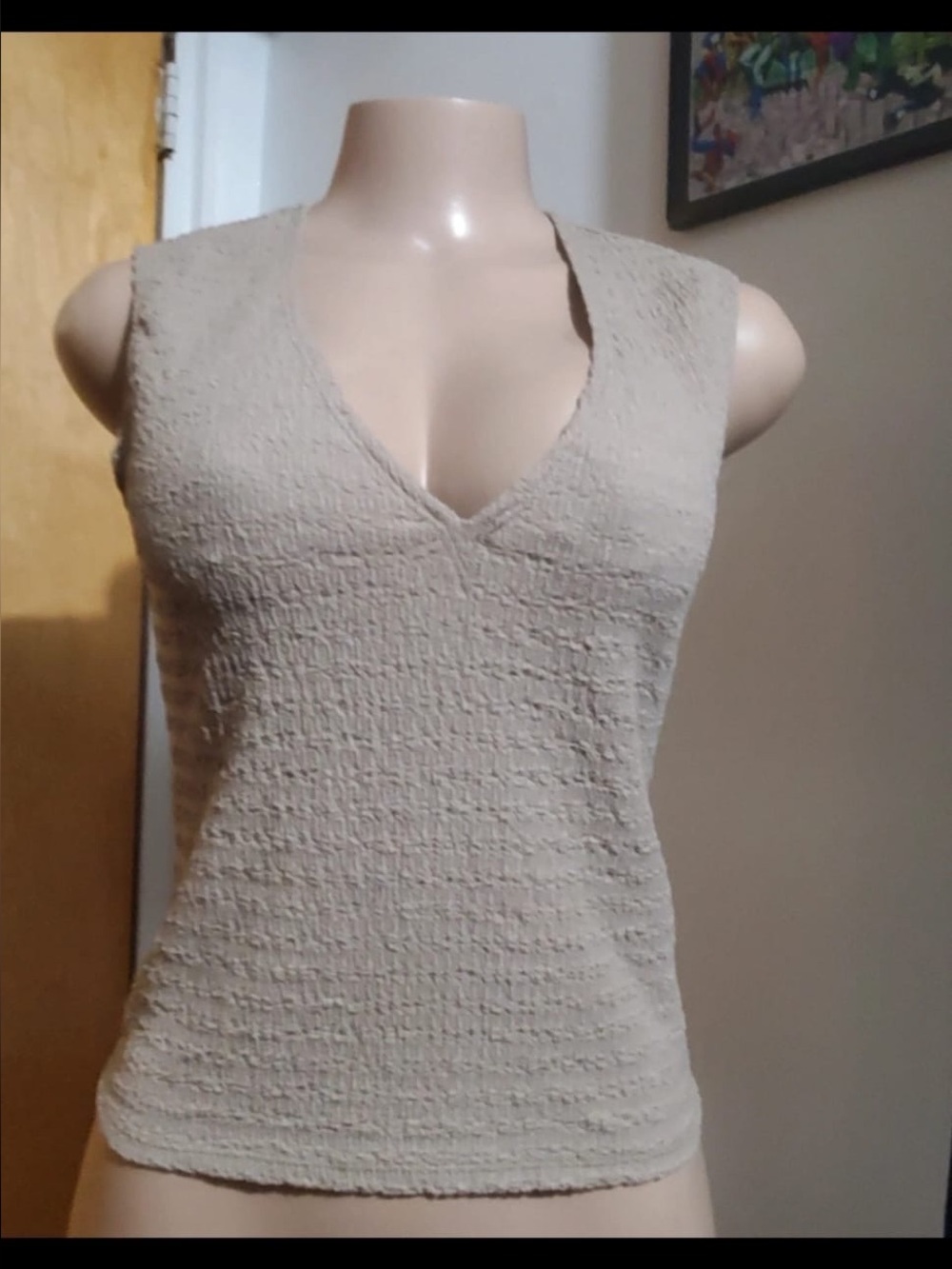 Reformation Cream Textured V-Neck Tank